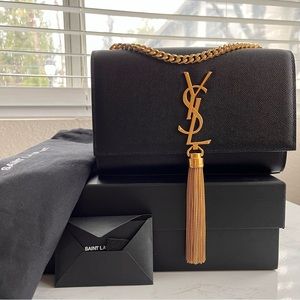YSL small Kate Tassel bag, black with gold hardware